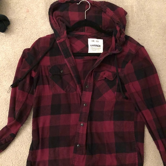 red and black flannel with hood